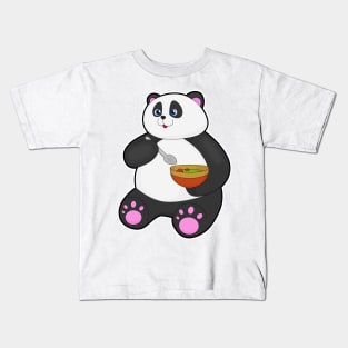 Panda at Eating with Spoon & Bowl Kids T-Shirt